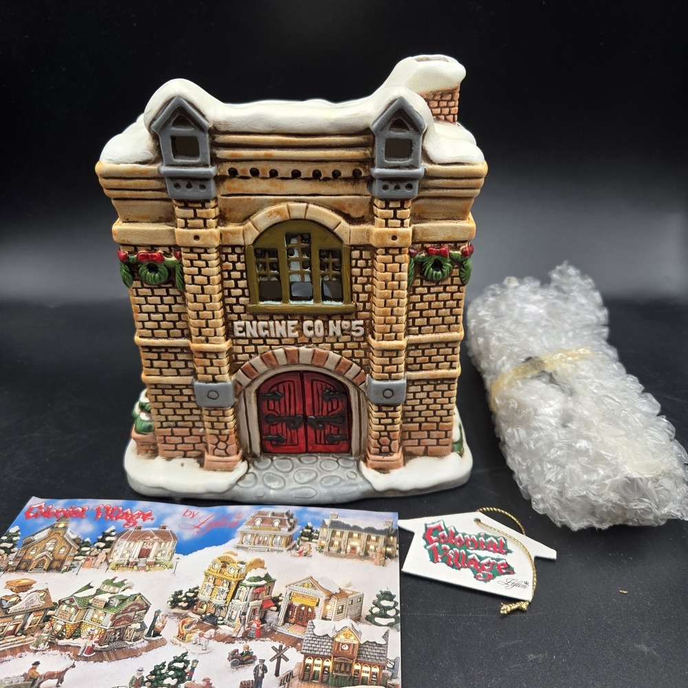 VTG New Lefton Byron Wood Colonial Village Lighted Engine Co Hand Painted 06342